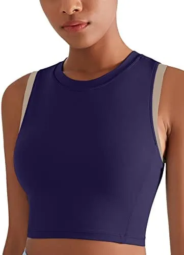 High Neck Sports Bra for Women Longline Full Coverage Sports Bras for Yoga Gym Medium Impact Padded Workout Crop Tops