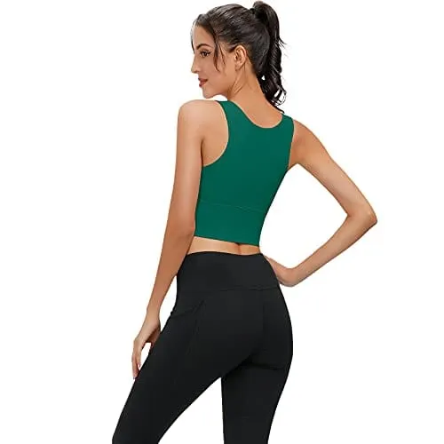 High Neck Sports Bra for Women Longline Full Coverage Sports Bras Medium Impact Padded Workout Crop Tops for Yoga Gym