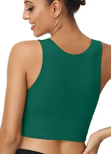 High Neck Sports Bra for Women Longline Full Coverage Sports Bras Medium Impact Padded Workout Crop Tops for Yoga Gym