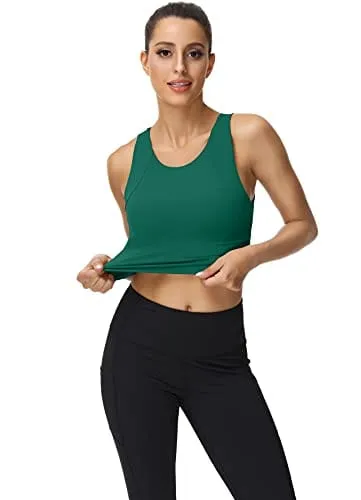 High Neck Sports Bra for Women Longline Full Coverage Sports Bras Medium Impact Padded Workout Crop Tops for Yoga Gym