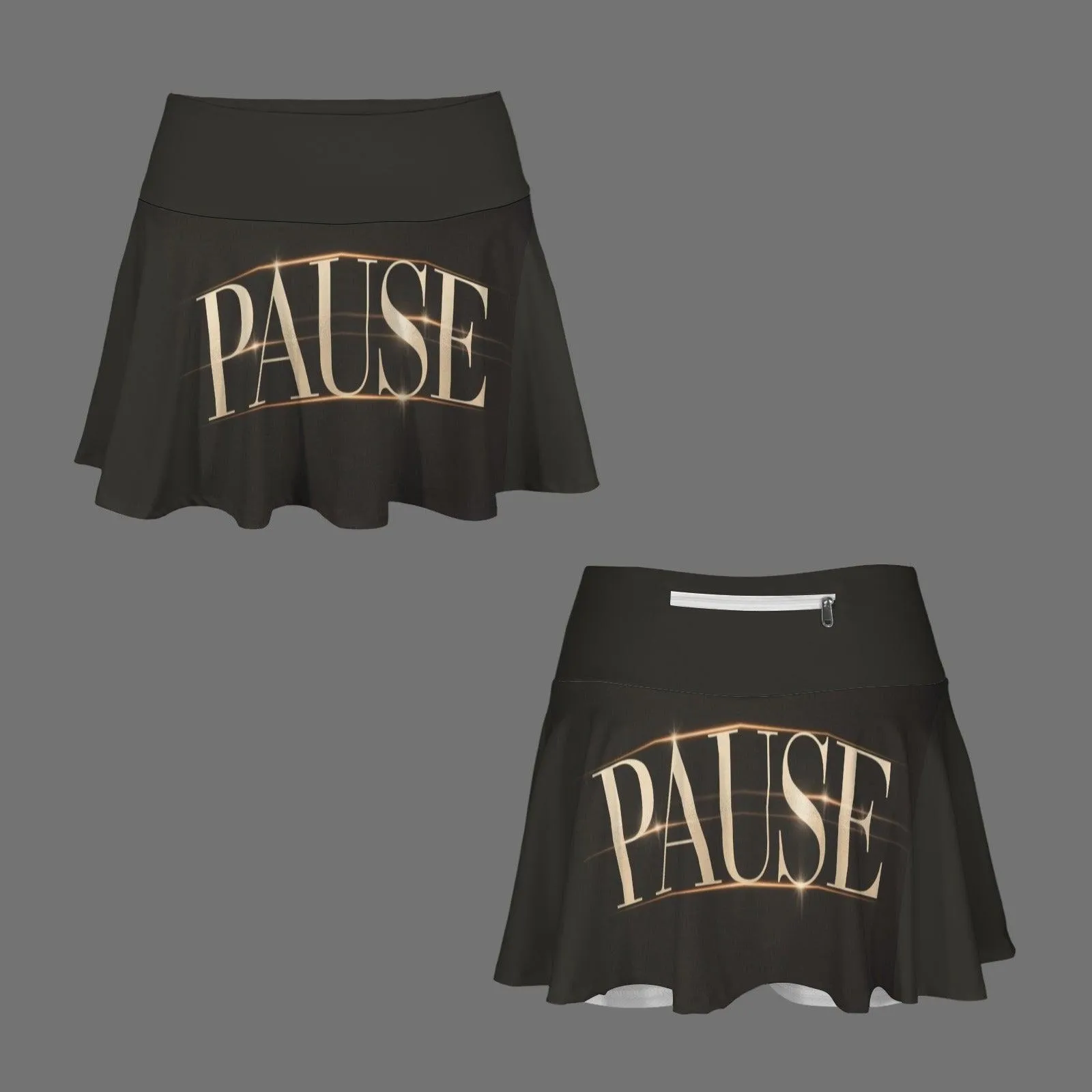 High Waist Pleated Zipper Pockets Active Skirts