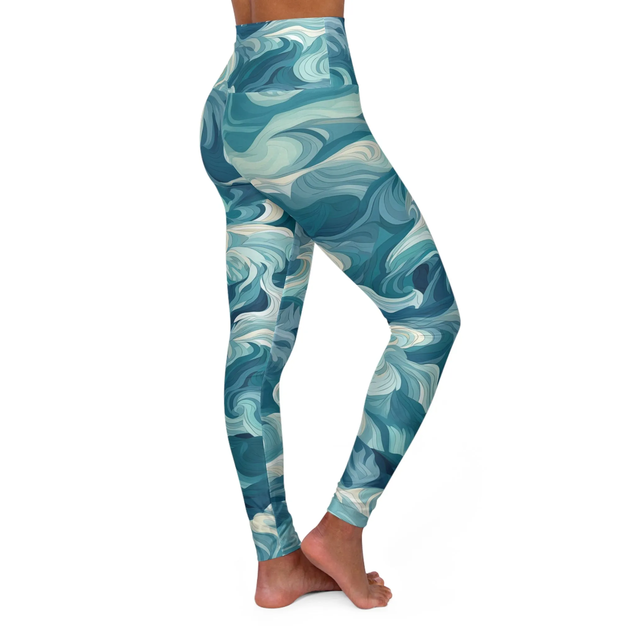 High Waisted Leggings - Drew Florence Oceanwaves