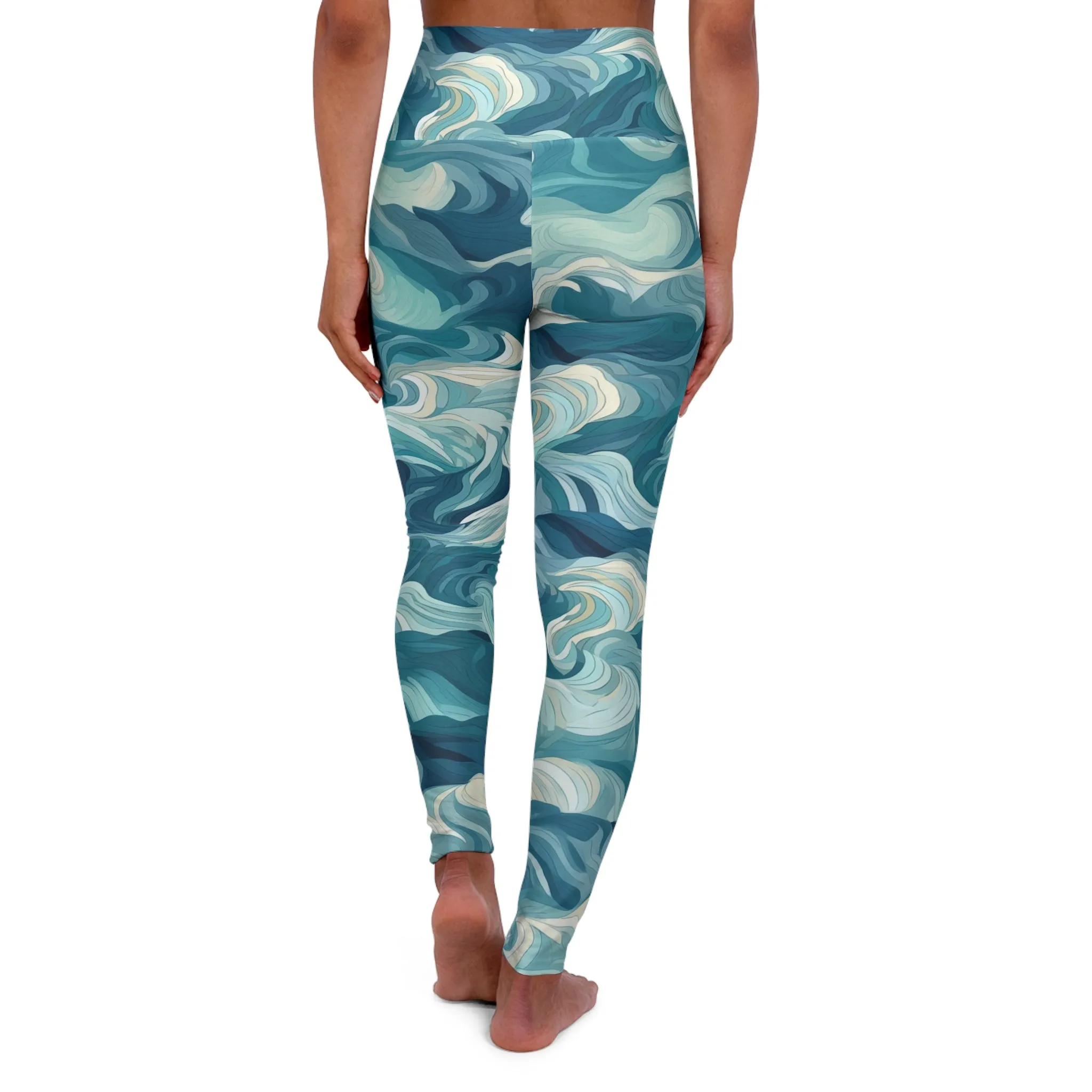 High Waisted Leggings - Drew Florence Oceanwaves