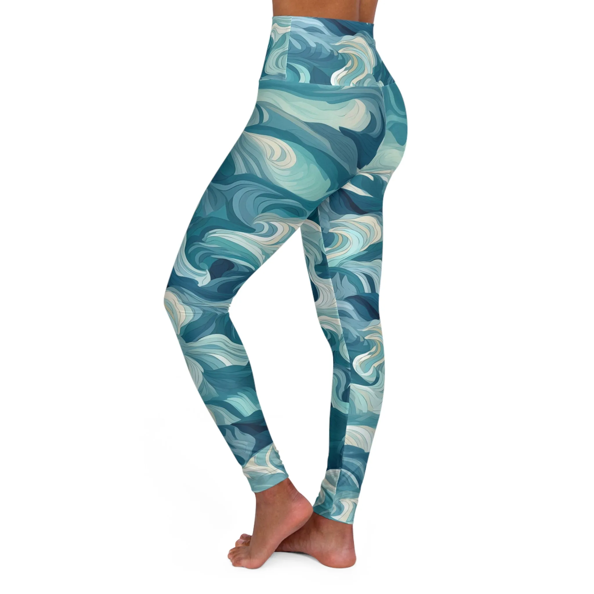 High Waisted Leggings - Drew Florence Oceanwaves