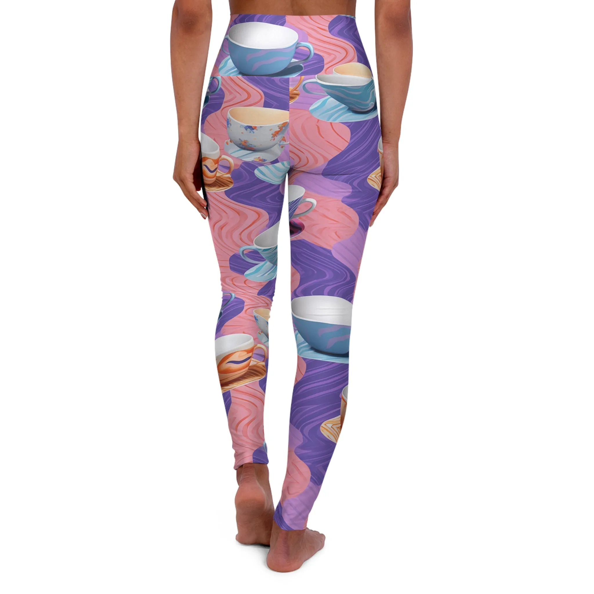 High Waisted Leggings - Emmalina Giverny Coffee Cups