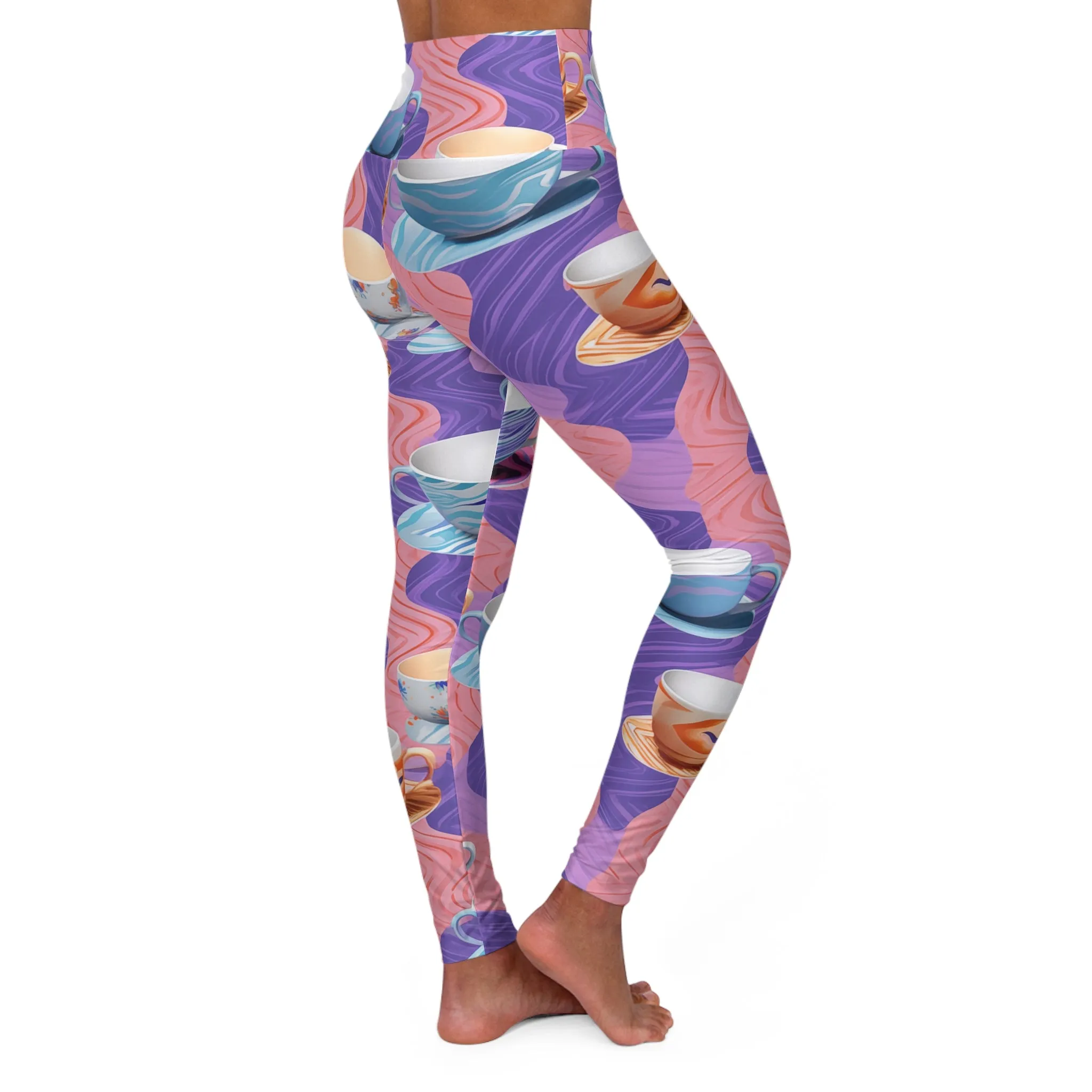 High Waisted Leggings - Emmalina Giverny Coffee Cups