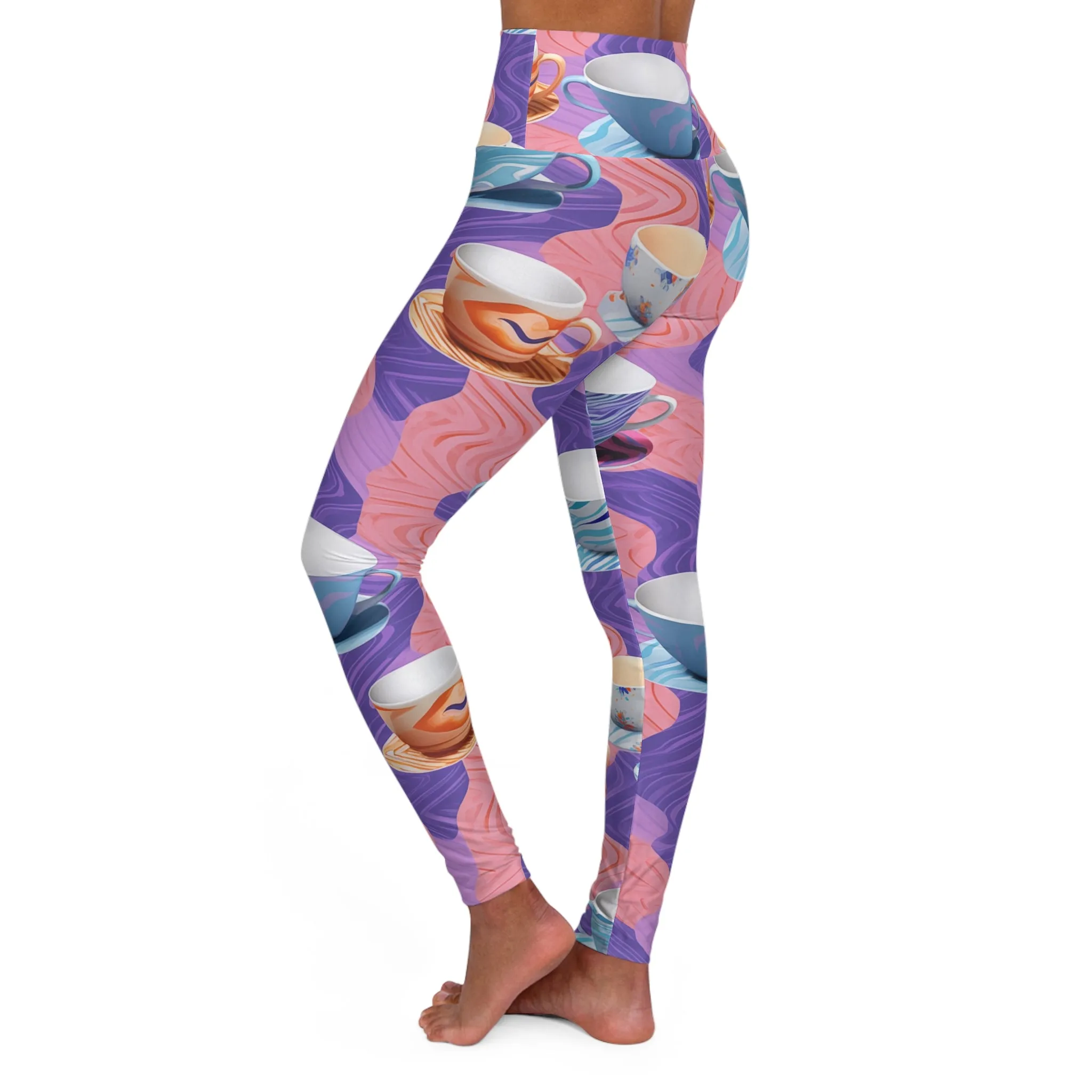 High Waisted Leggings - Emmalina Giverny Coffee Cups