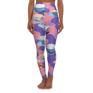 High Waisted Leggings - Emmalina Giverny Coffee Cups