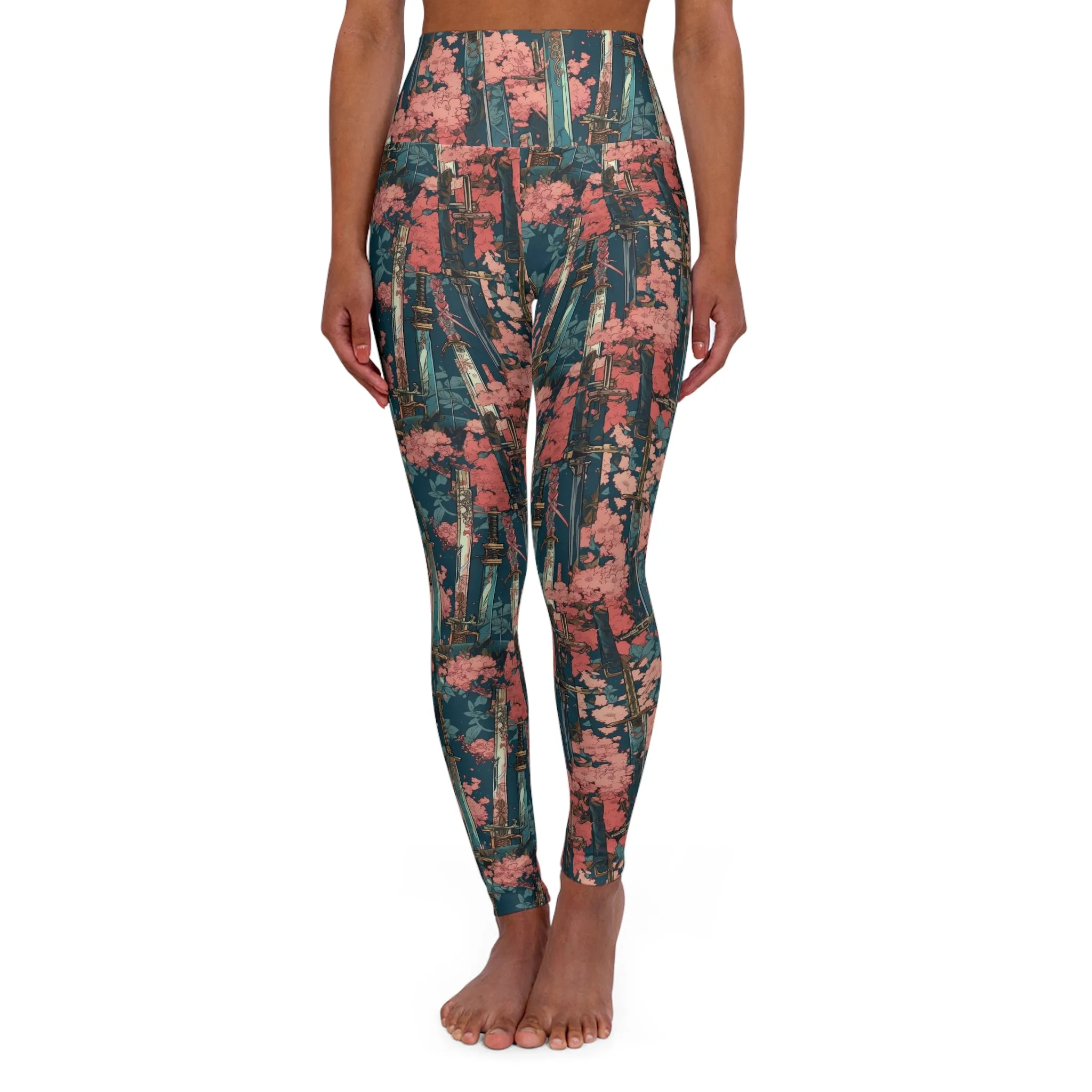 High Waisted Leggings - Katanas & Cherry Blossoms