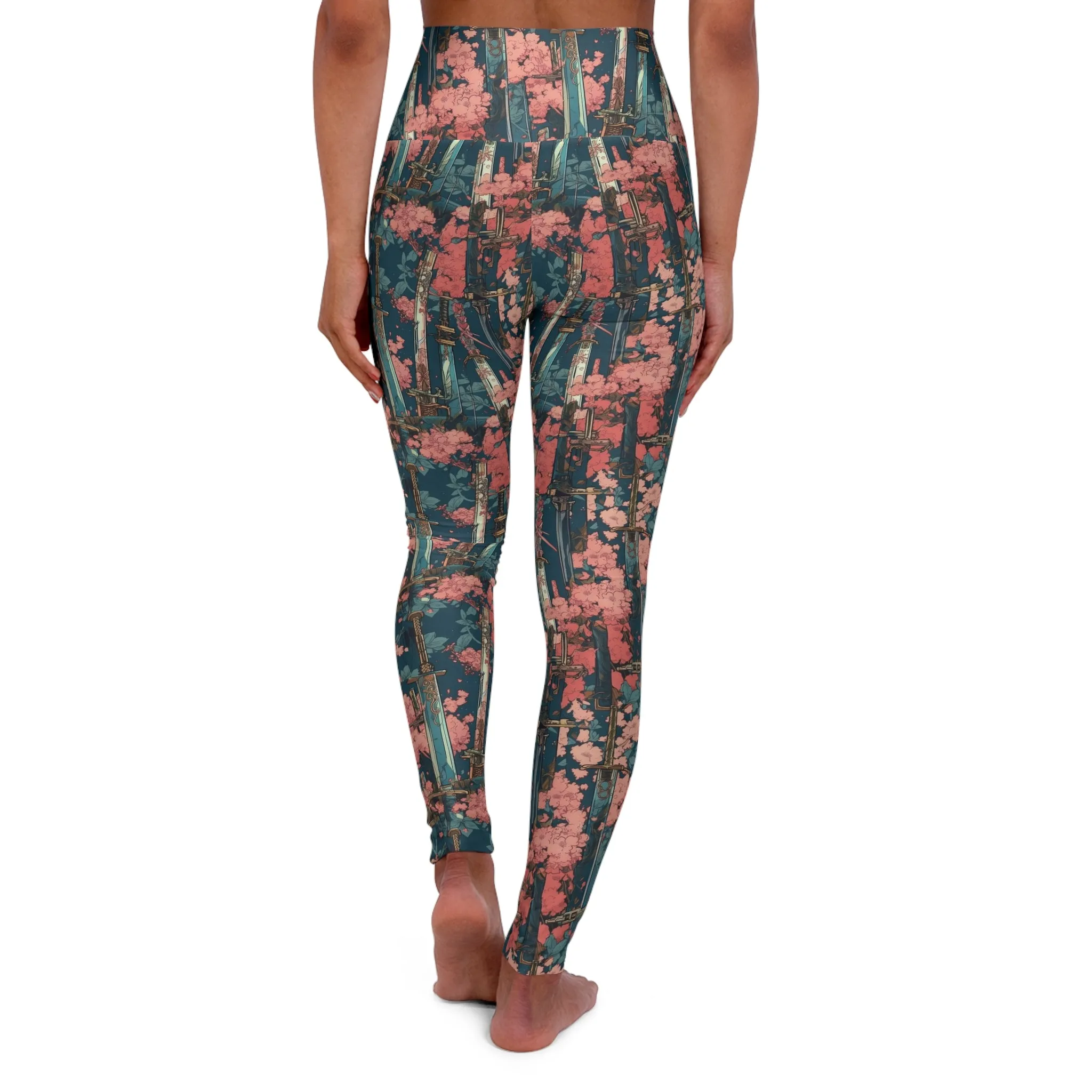 High Waisted Leggings - Katanas & Cherry Blossoms