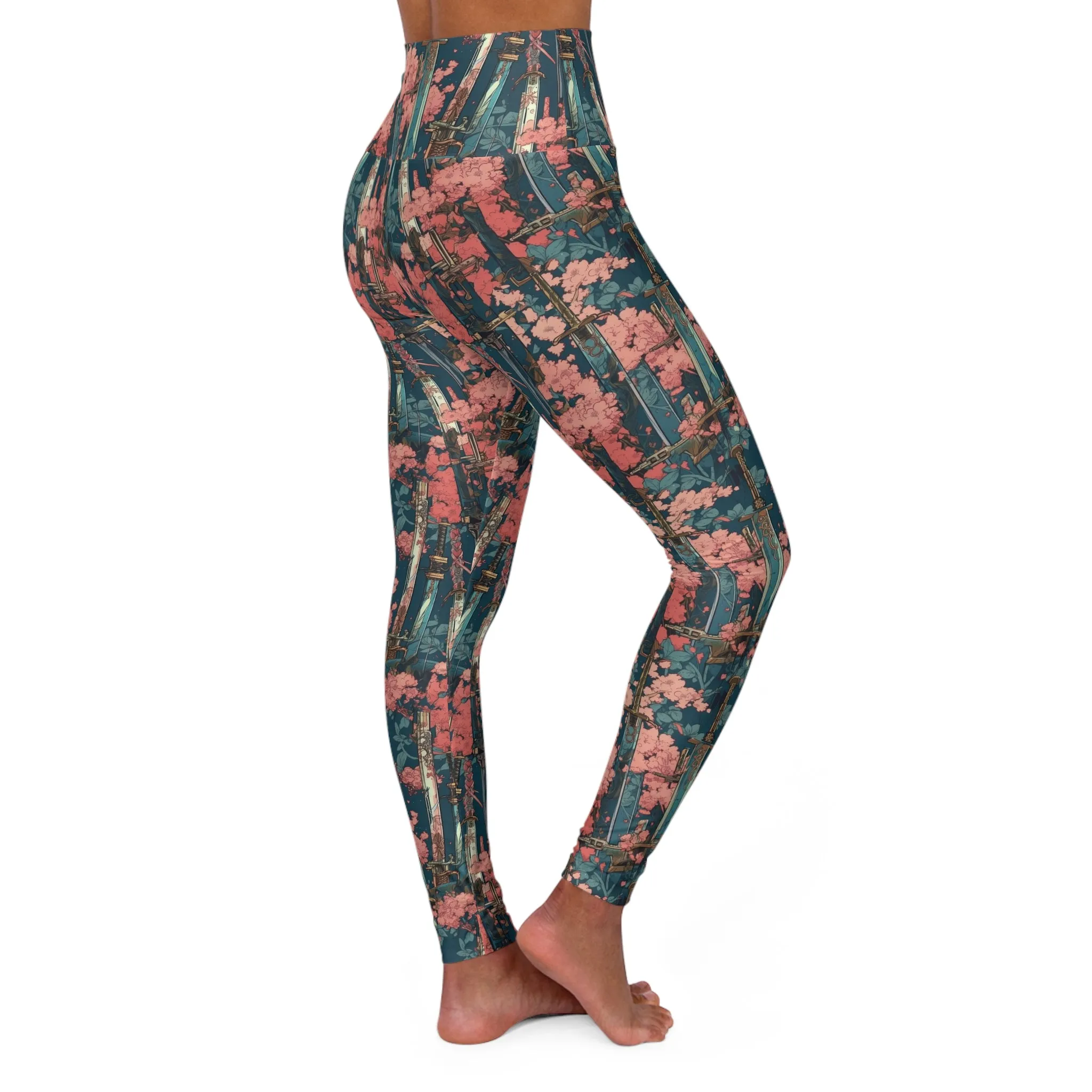 High Waisted Leggings - Katanas & Cherry Blossoms