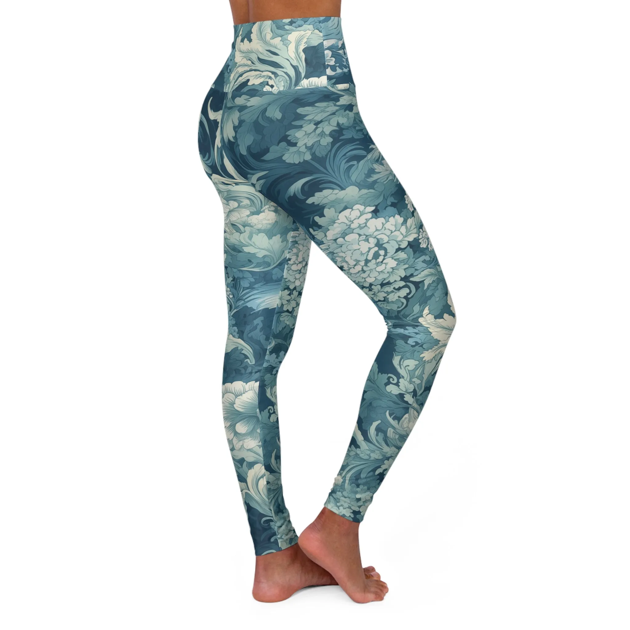 High Waisted Leggings - Modern Parisian Jouy