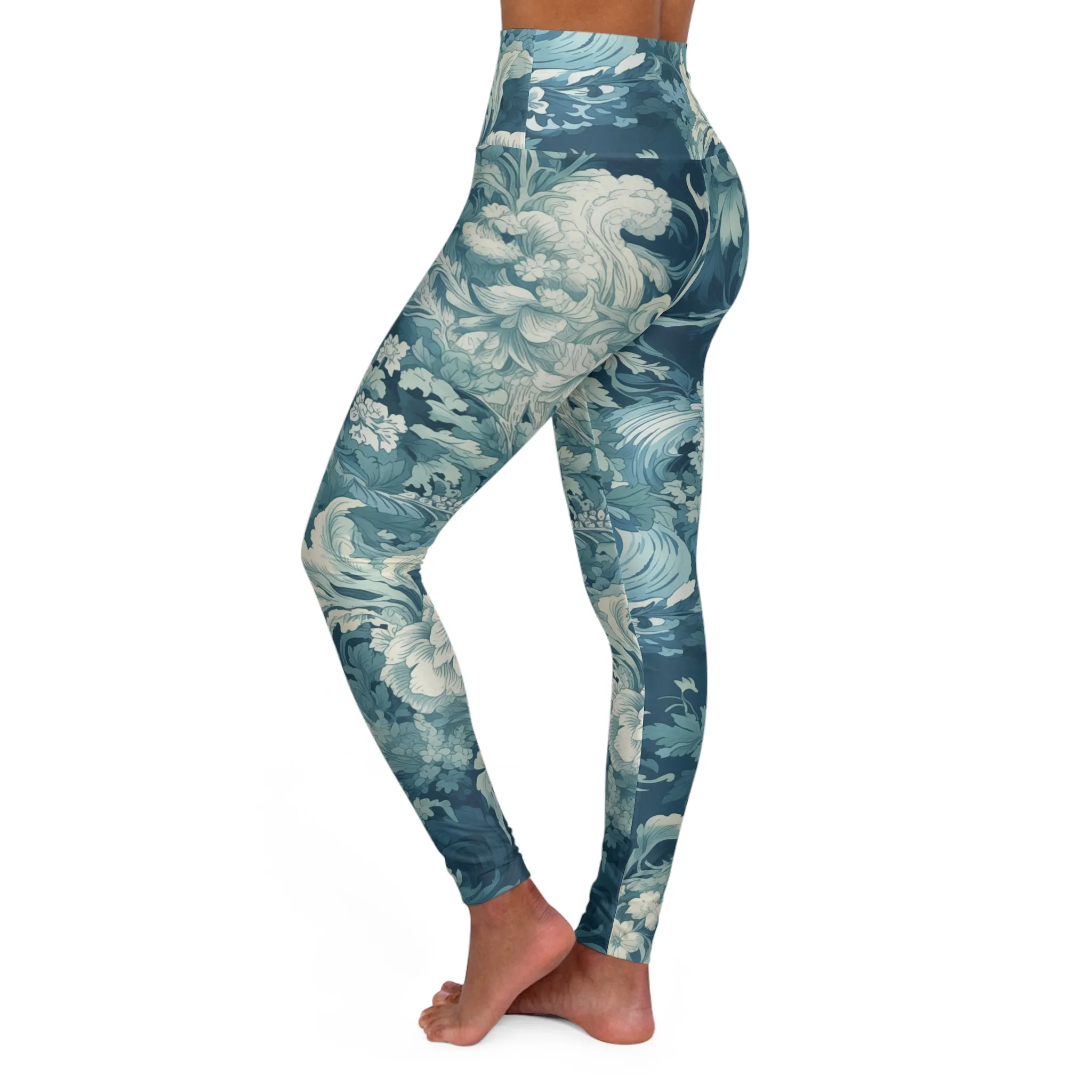 High Waisted Leggings - Modern Parisian Jouy