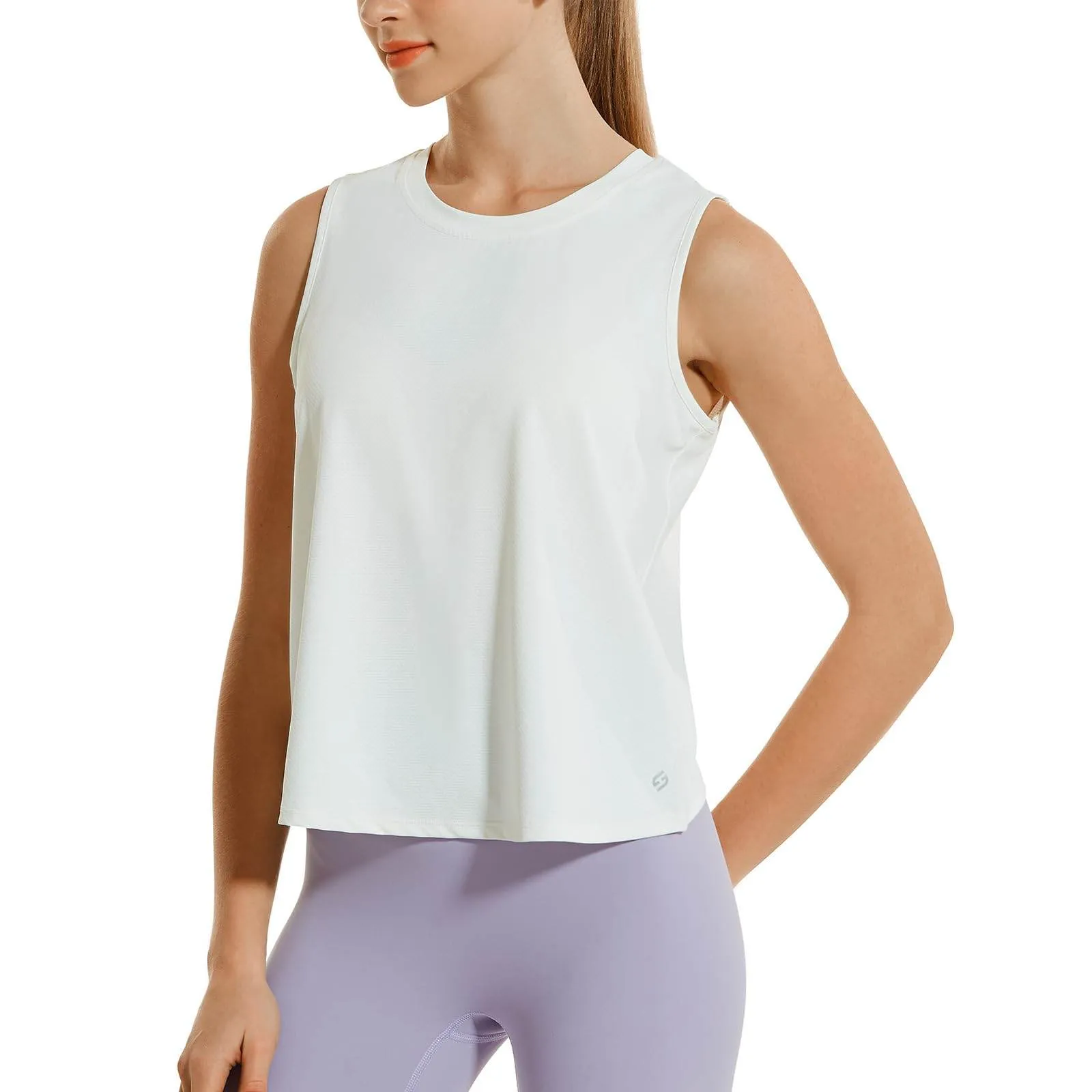 HODOSPORTS Womens Workout Tops Open Back Tank Tops Sleeveless Athletic Yoga Shirts Loose Fit in White Medium