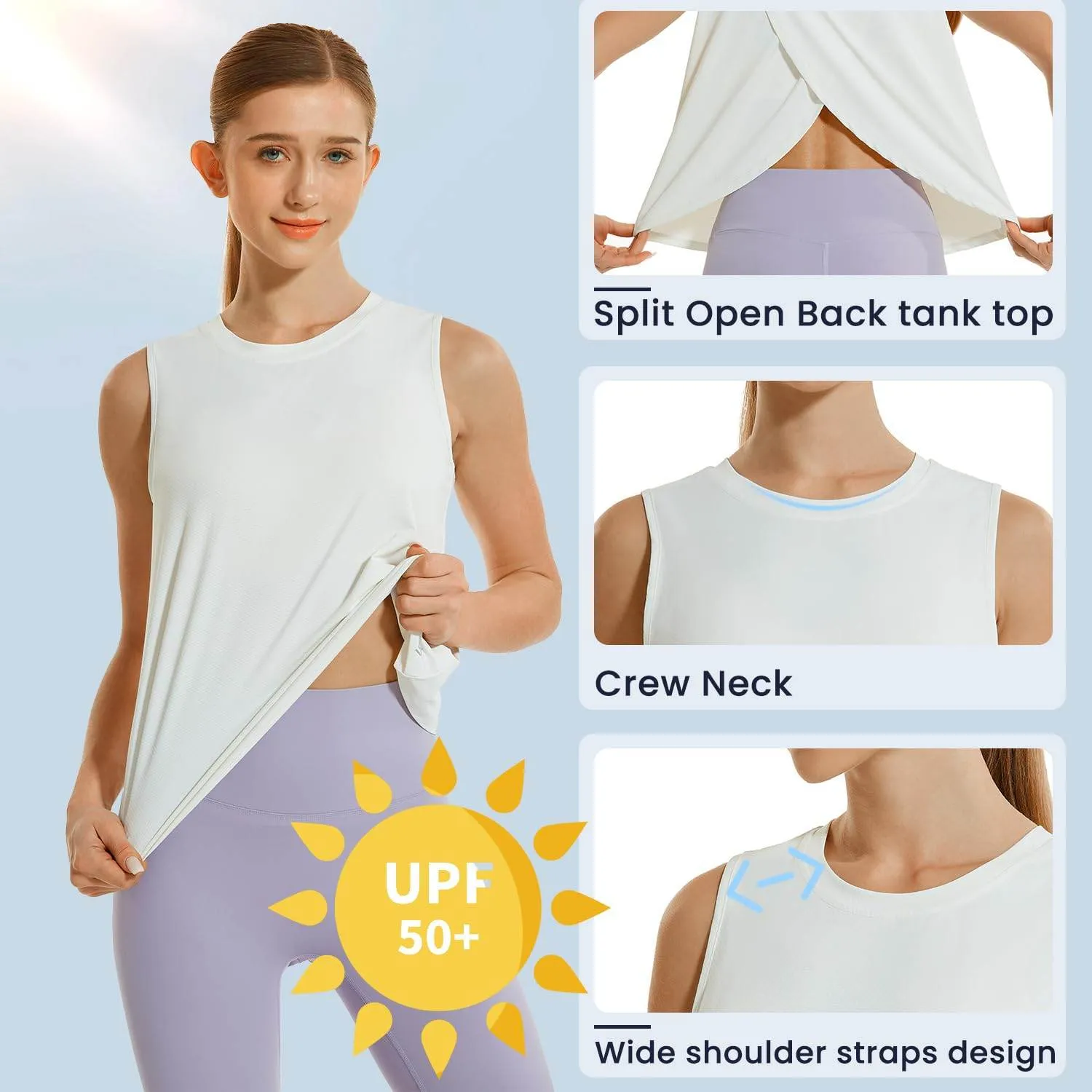 HODOSPORTS Womens Workout Tops Open Back Tank Tops Sleeveless Athletic Yoga Shirts Loose Fit in White Medium