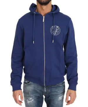 Hooded Blue Cotton Full Zipper Sweater