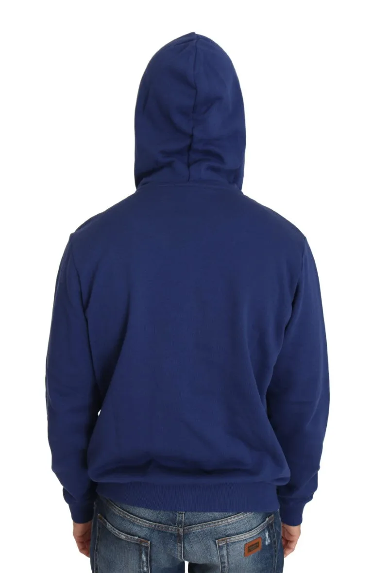 Hooded Blue Cotton Full Zipper Sweater