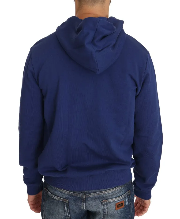 Hooded Blue Cotton Full Zipper Sweater
