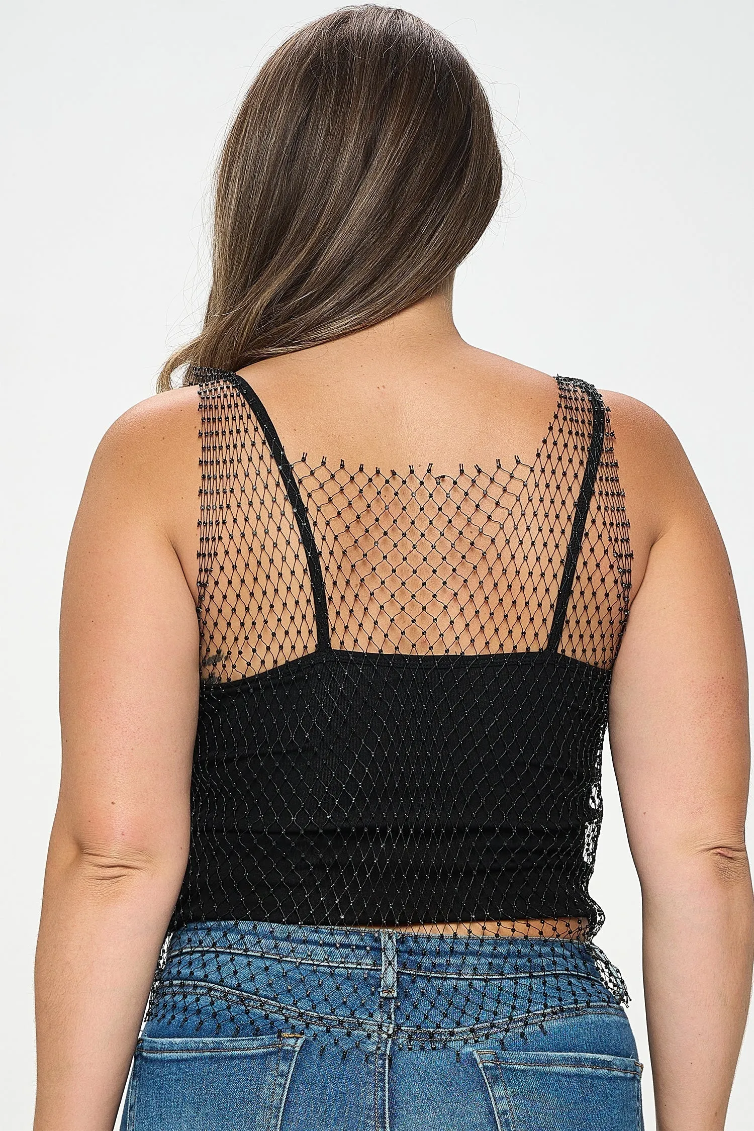 IT5622-PLUS | Tops | Junior Plus Rhinestone Fishnet Tank Top