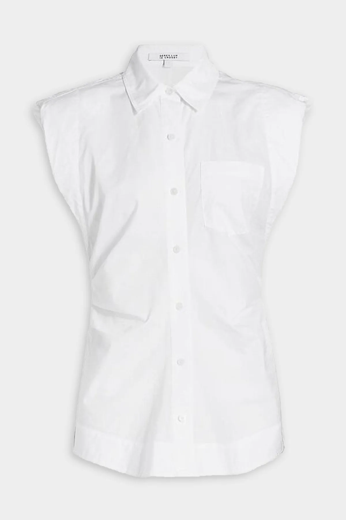 Ivy Sleeveless Ruched Button Down Shirt in White