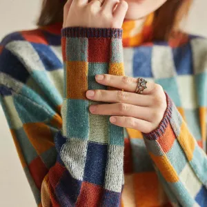 Katherine – Chic Wool Knit Plaid Turtleneck Sweater