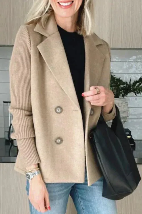 Latte Knit – Patchwork Sleeve Casual Coat