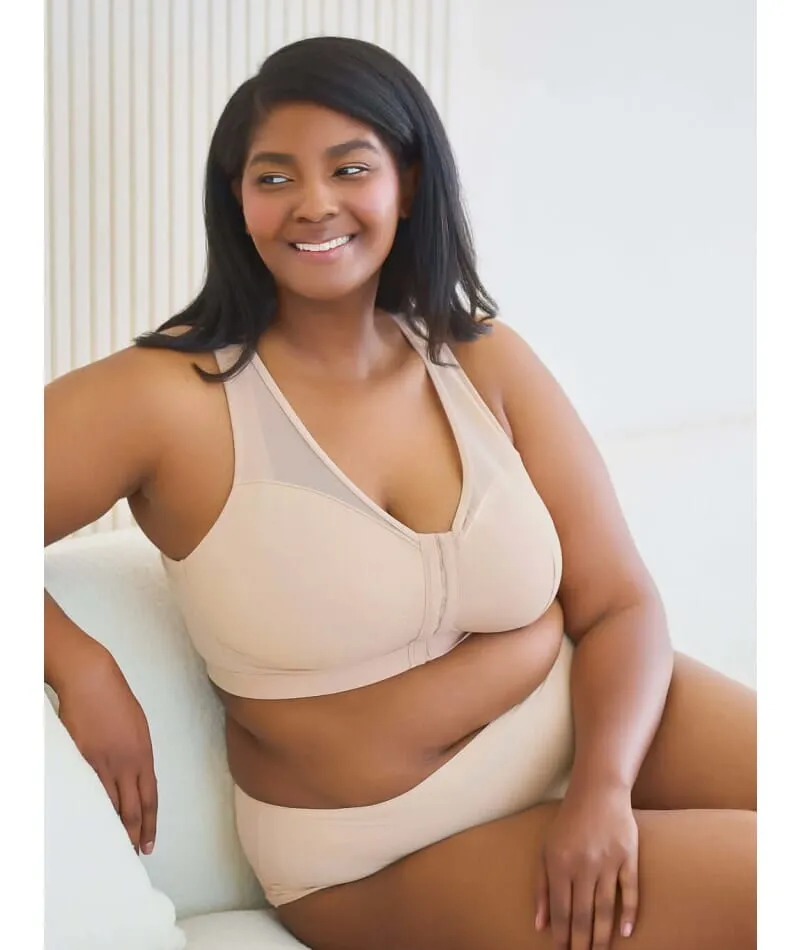 Leading Lady Harper Plus Size Back Smoothing Wire-free Front Close Bra - Sand