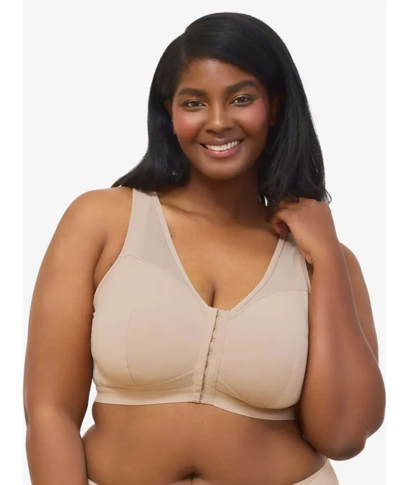 Leading Lady Harper Plus Size Back Smoothing Wire-free Front Close Bra - Sand