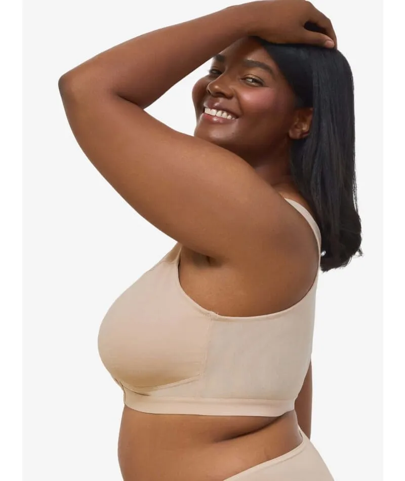 Leading Lady Harper Plus Size Back Smoothing Wire-free Front Close Bra - Sand