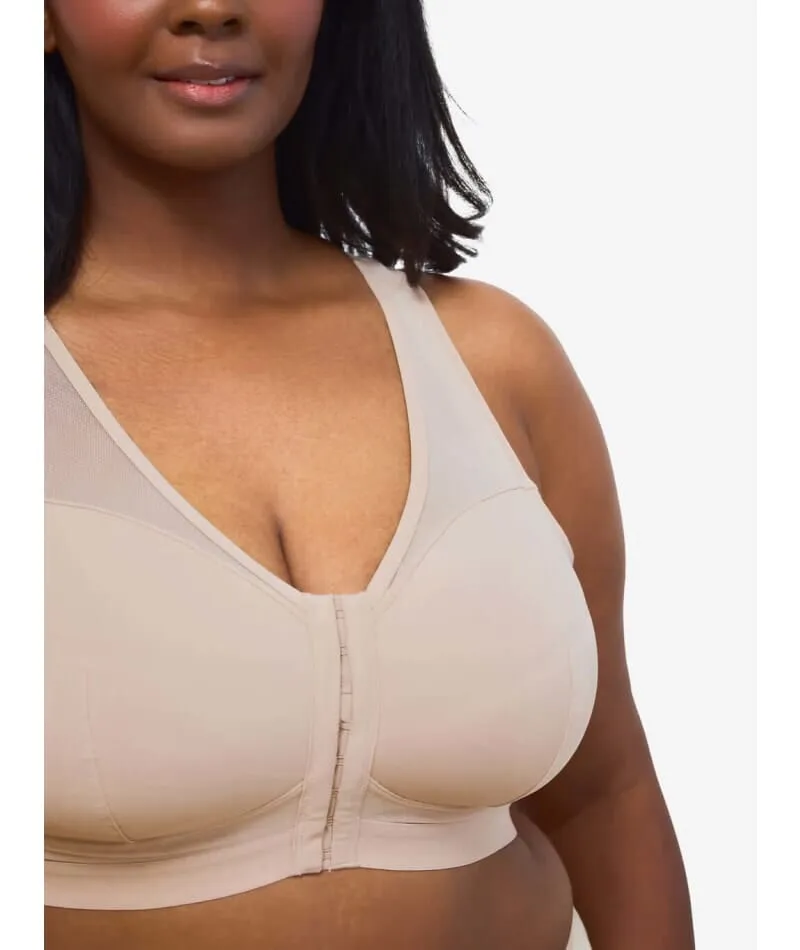 Leading Lady Harper Plus Size Back Smoothing Wire-free Front Close Bra - Sand