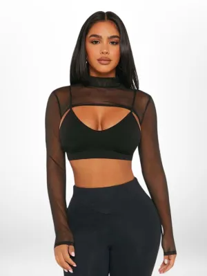 Legacy Boutiques Dhaka | Mock Neck Super Crop Mesh Top Without Bra