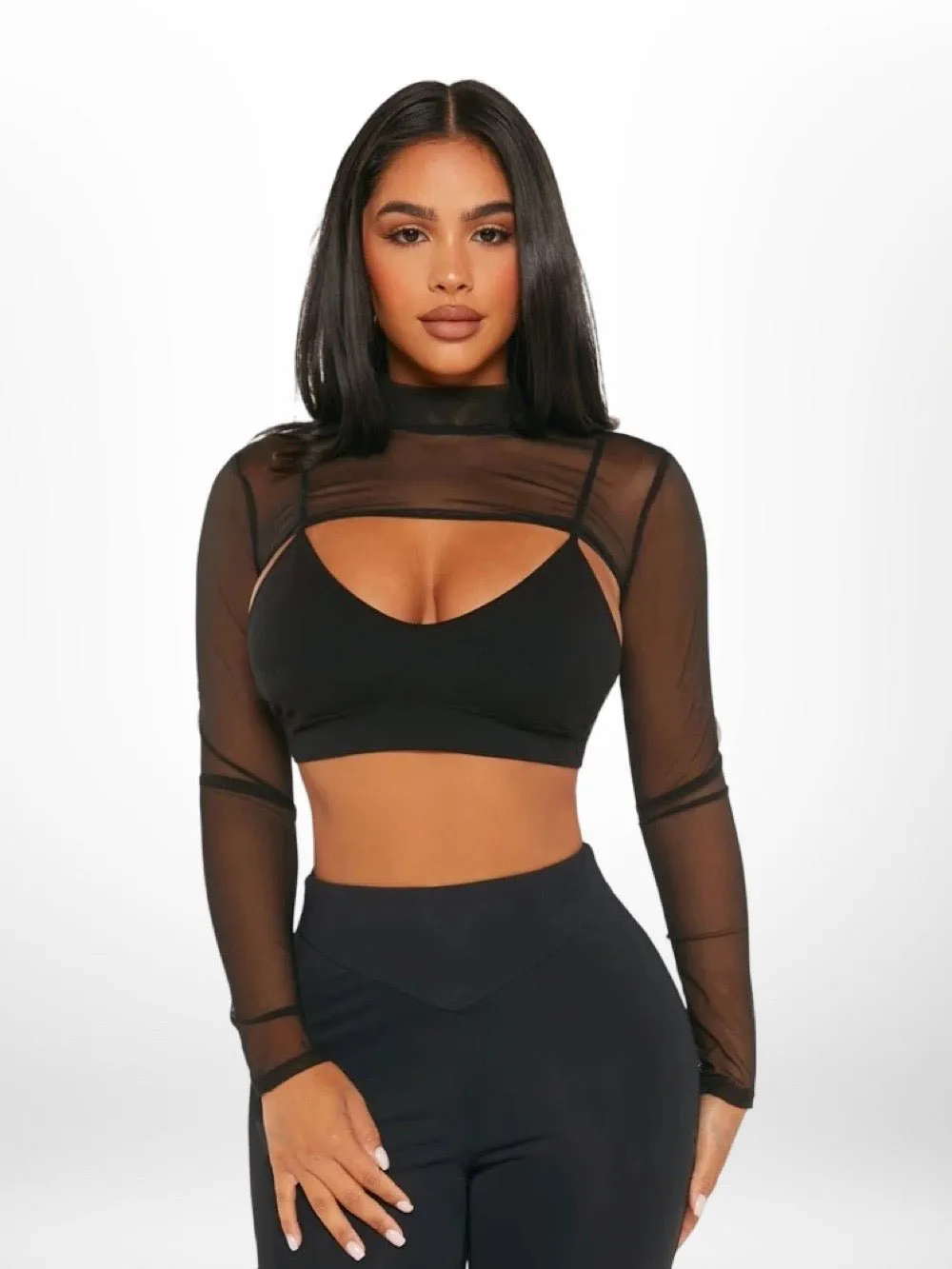 Legacy Boutiques Dhaka | Mock Neck Super Crop Mesh Top Without Bra