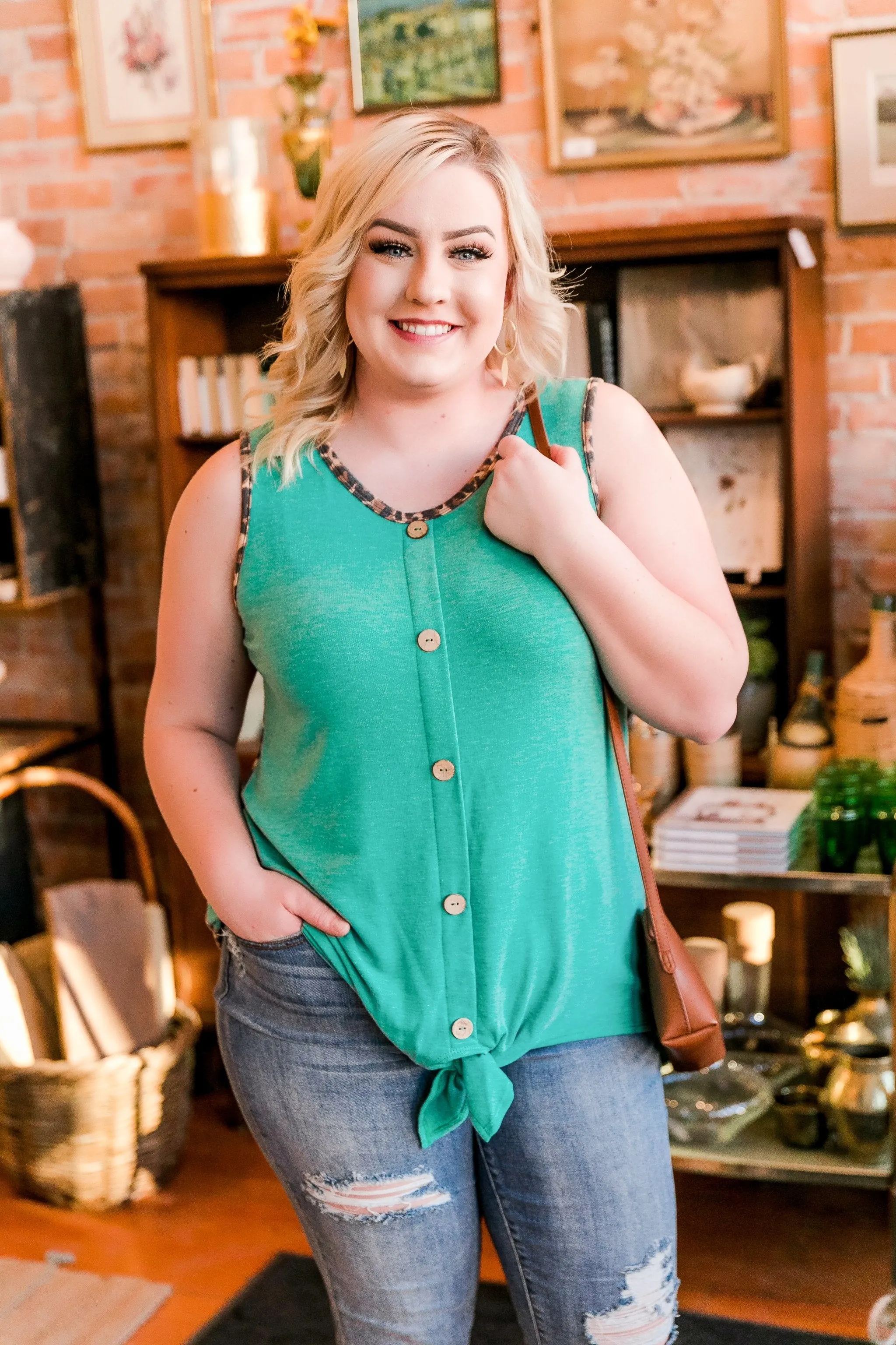 Leopard In Jade Sleeveless Top