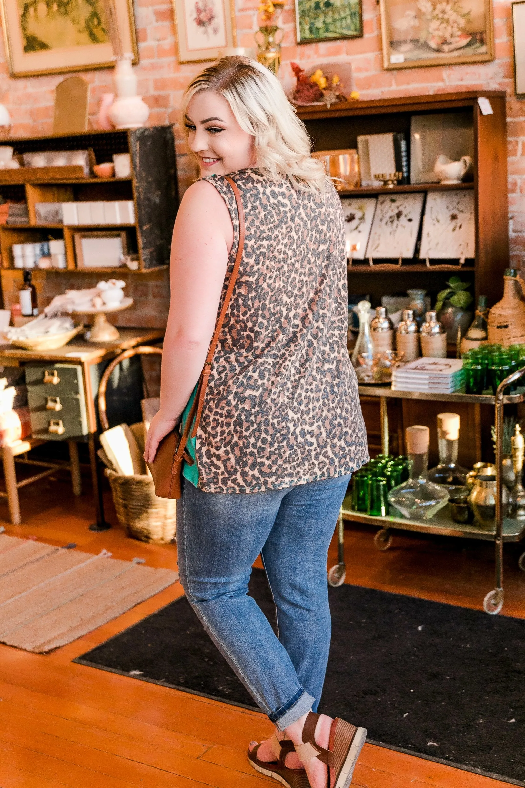 Leopard In Jade Sleeveless Top