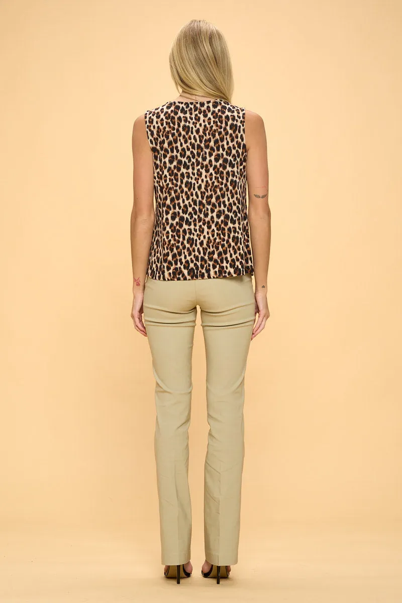 LEOPARD PRINT DRAPE NECK TANK