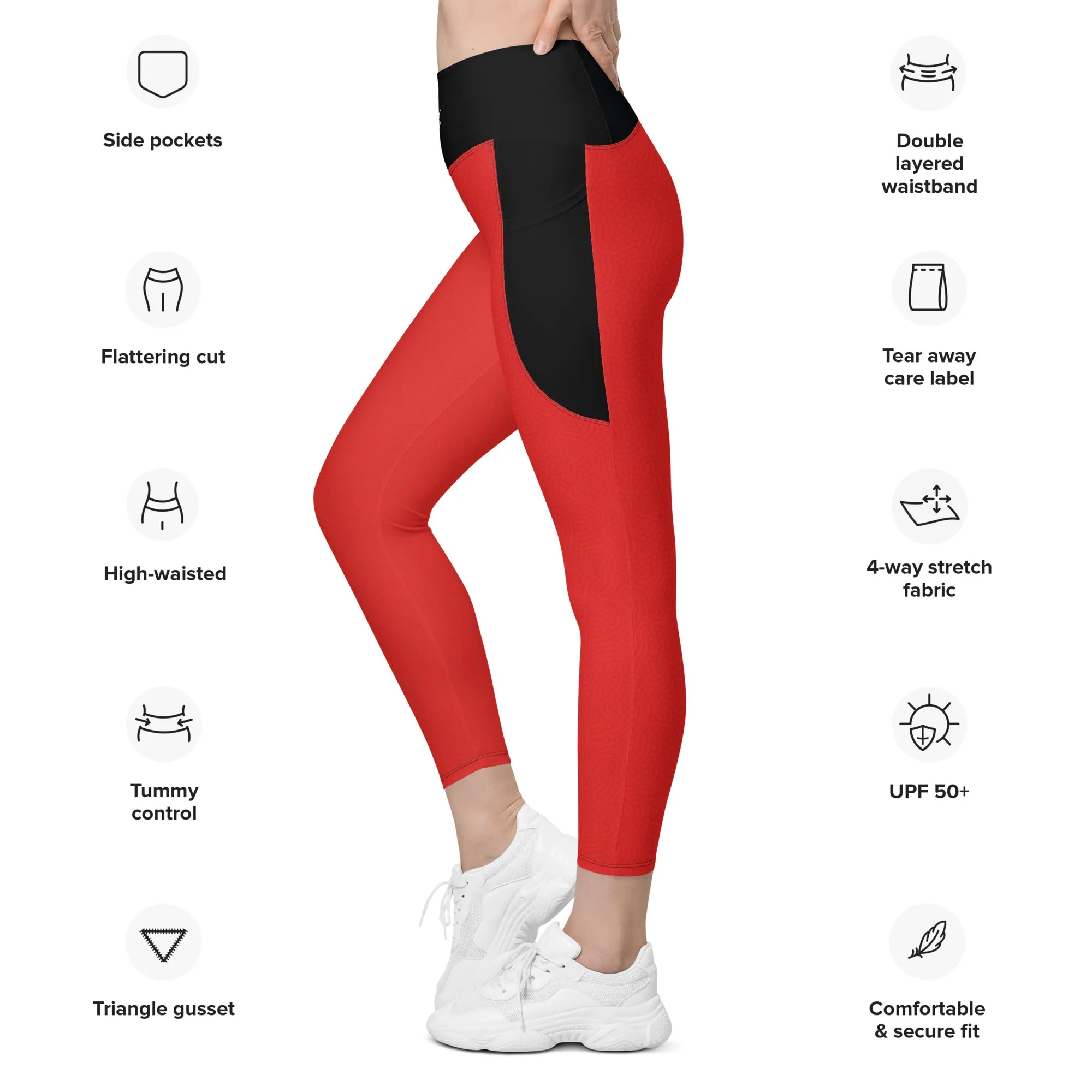Life League Gear - "Dive" - Women's Leggings with Pockets (Red/Black Accents)