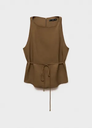 Linen-blend top with bow