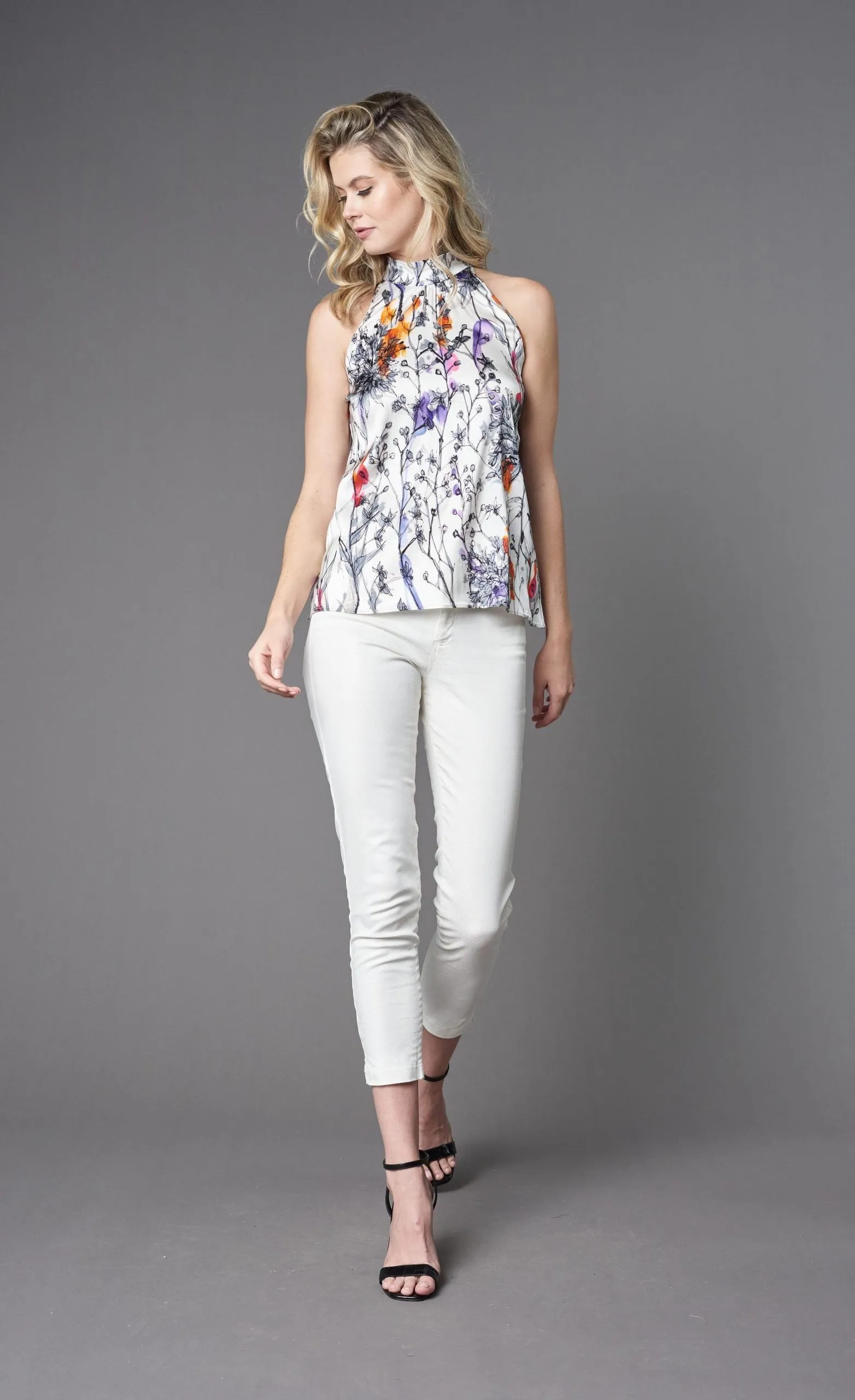 Lola & Sophie Floral Sketch Halter top