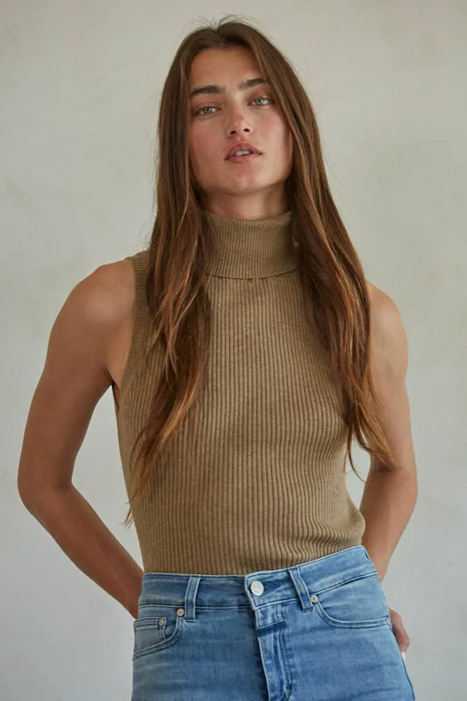 Lola Knit Turtleneck Sleeveless Pullover Top