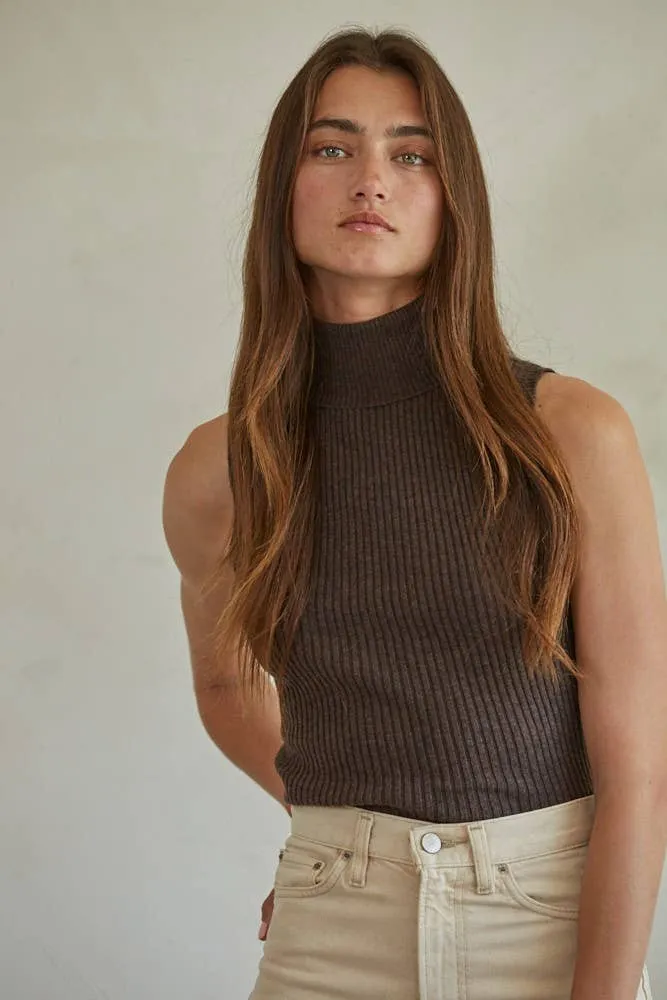 Lola Knit Turtleneck Sleeveless Pullover Top