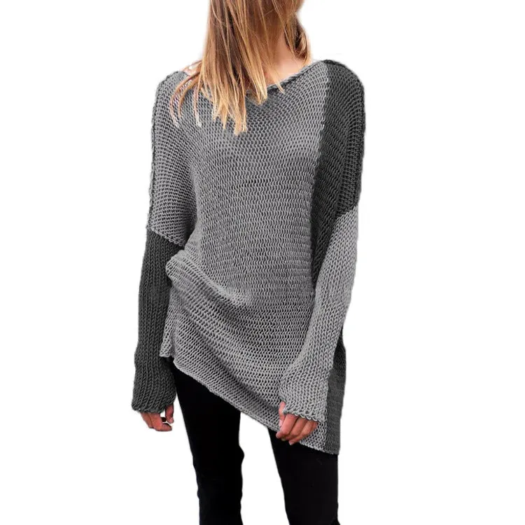 Long Sleeved Hooded Color Matching Sweater