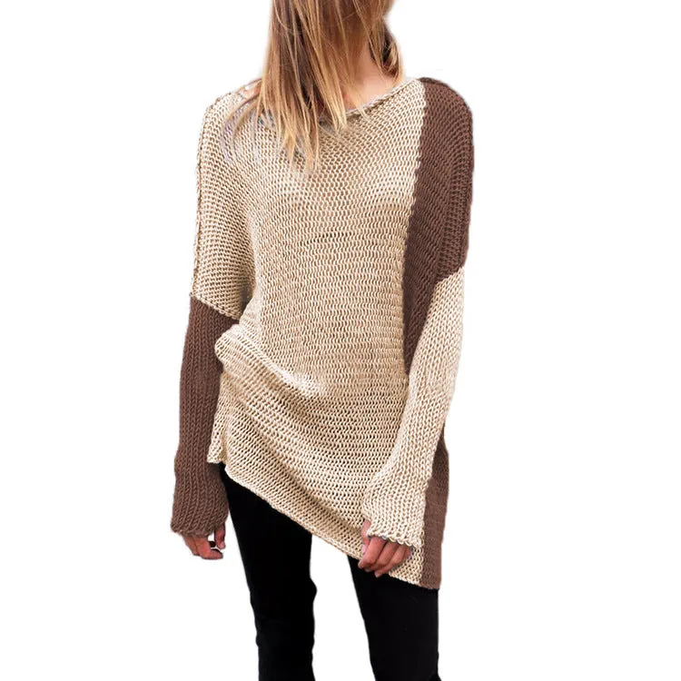 Long Sleeved Hooded Color Matching Sweater
