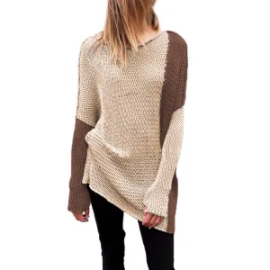 Long Sleeved Hooded Color Matching Sweater