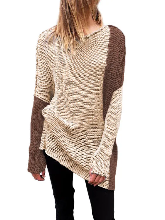 Long Sleeved Hooded Color Matching Sweater