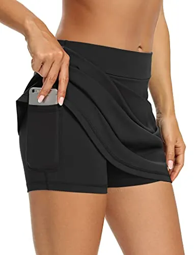 LouKeith Tennis Skirts for Women Golf Athletic Activewear Skorts Mini Summer Workout Running Shorts with Pockets Black