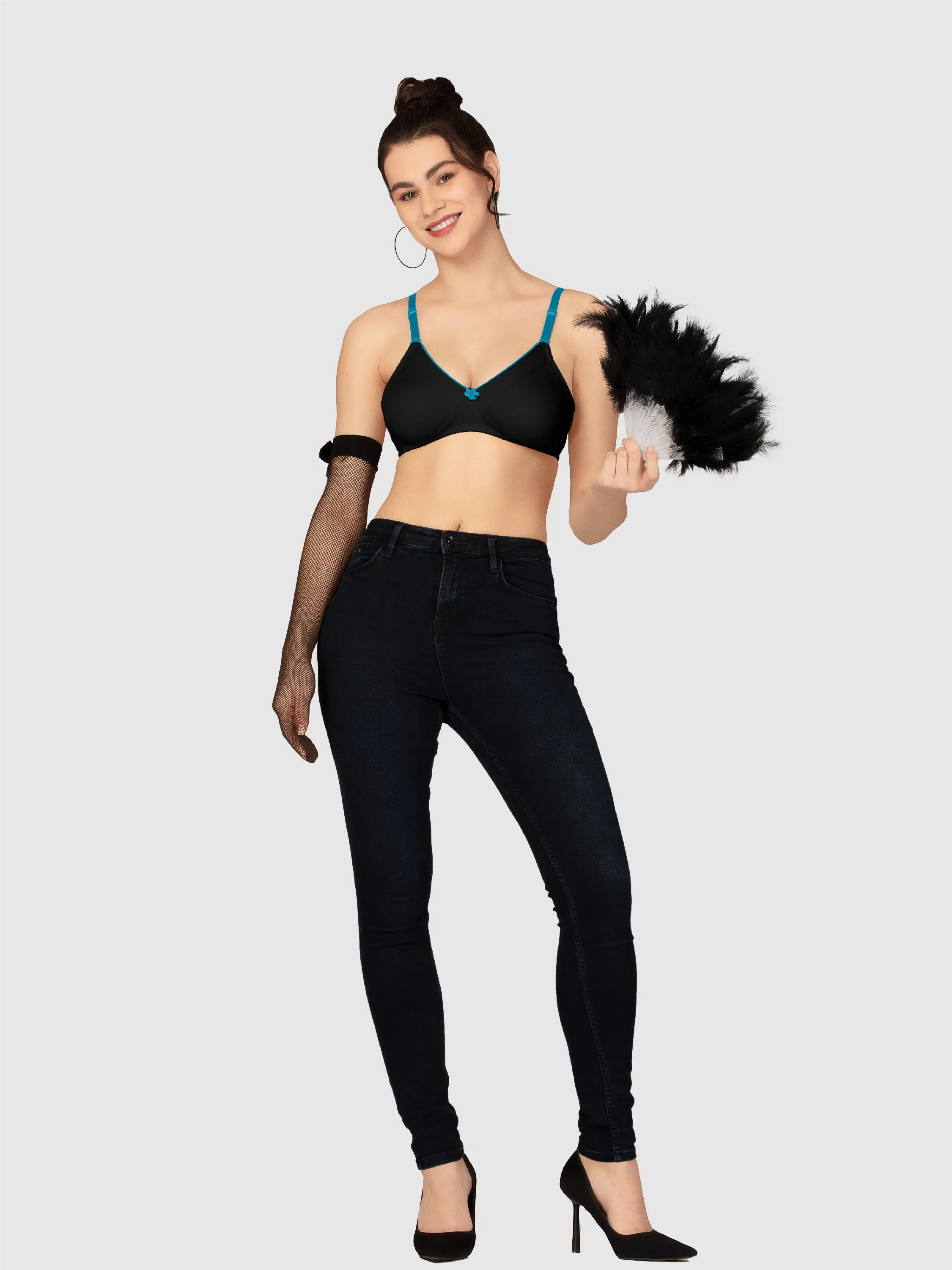 Lovable Black Non Padded Non Wired Full Coverage Bra NOBEL-Black