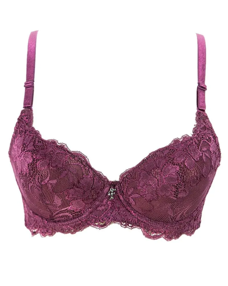Maroon Net Embroidered Flourish Bra - Single Padded Underwired Bra - FL3264