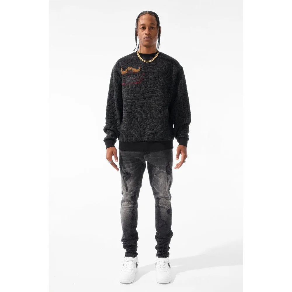 Men's Silk Road Crewneck Sweater, Black Dragon