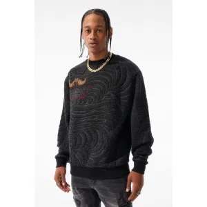 Men's Silk Road Crewneck Sweater, Black Dragon