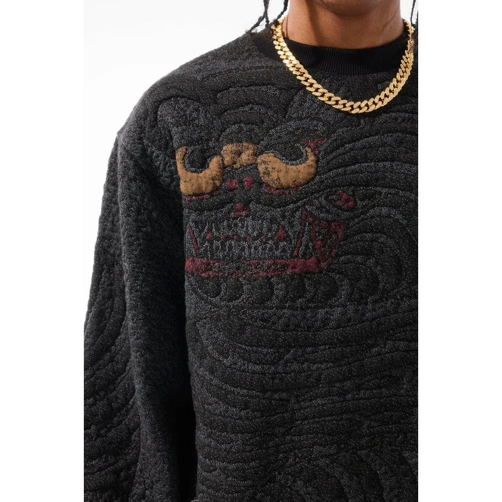 Men's Silk Road Crewneck Sweater, Black Dragon